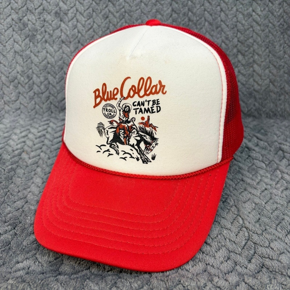 Troll Co Blue Collar Cant Be Tamed Trucker Hat Red White Snapback Otto 39-165